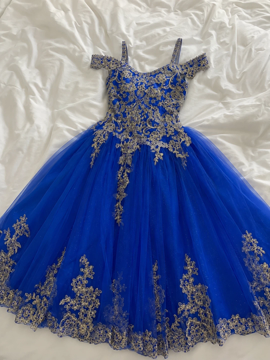 Royal Blue Tulle Off-Shoulder Gown