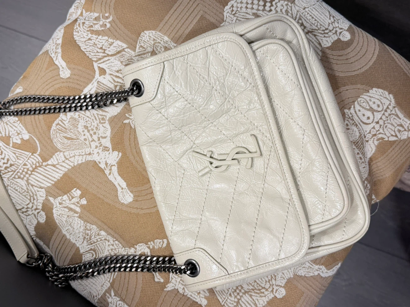 Saint Laurent White Leather Naki Shoulder Bag