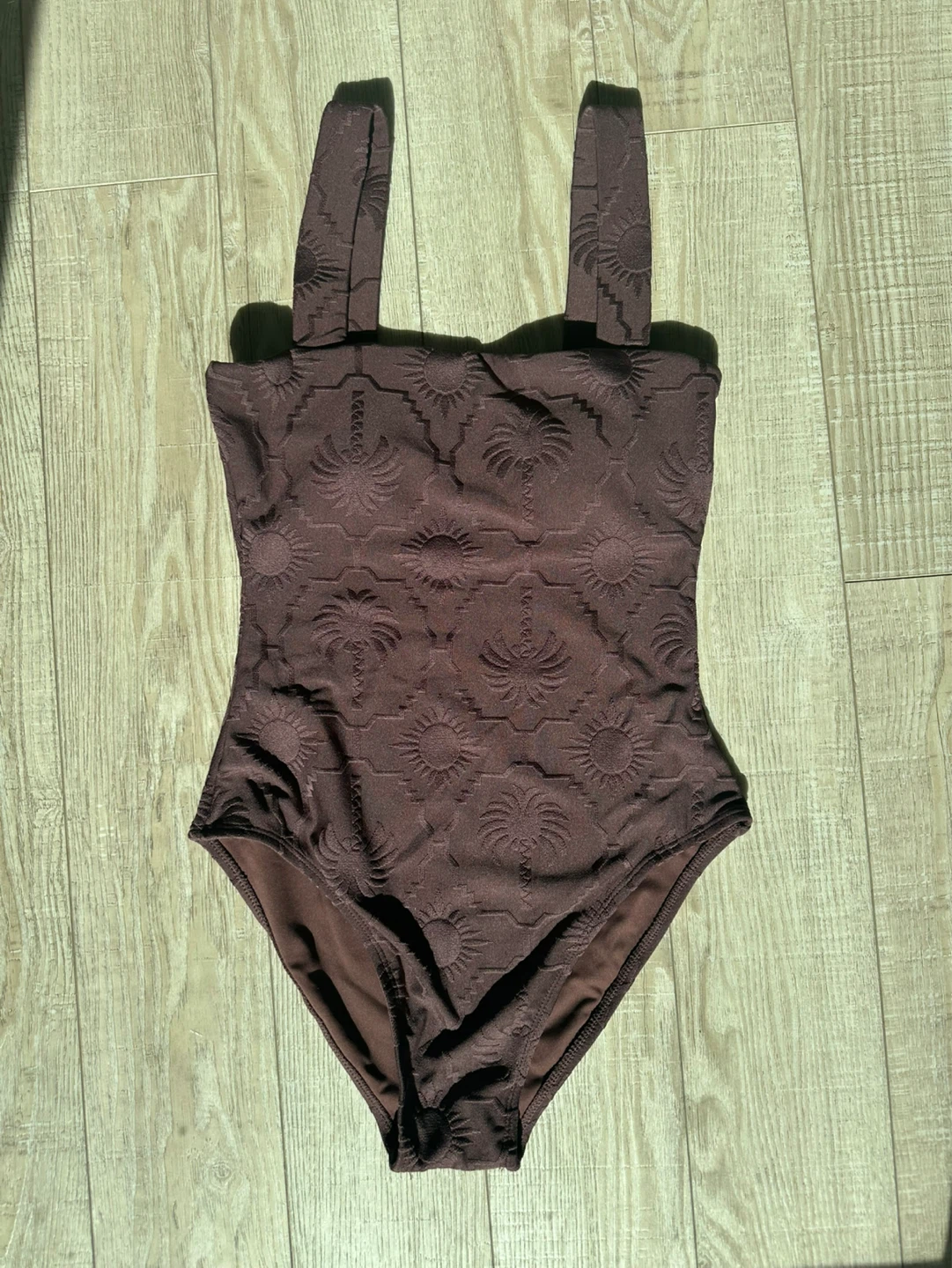 Brown Textured One-Piece Swimsuit