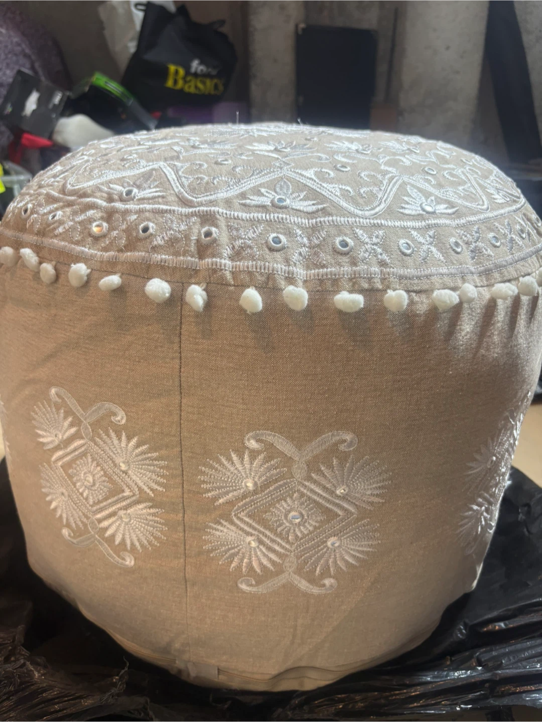 Embroidered Pouf Ottoman