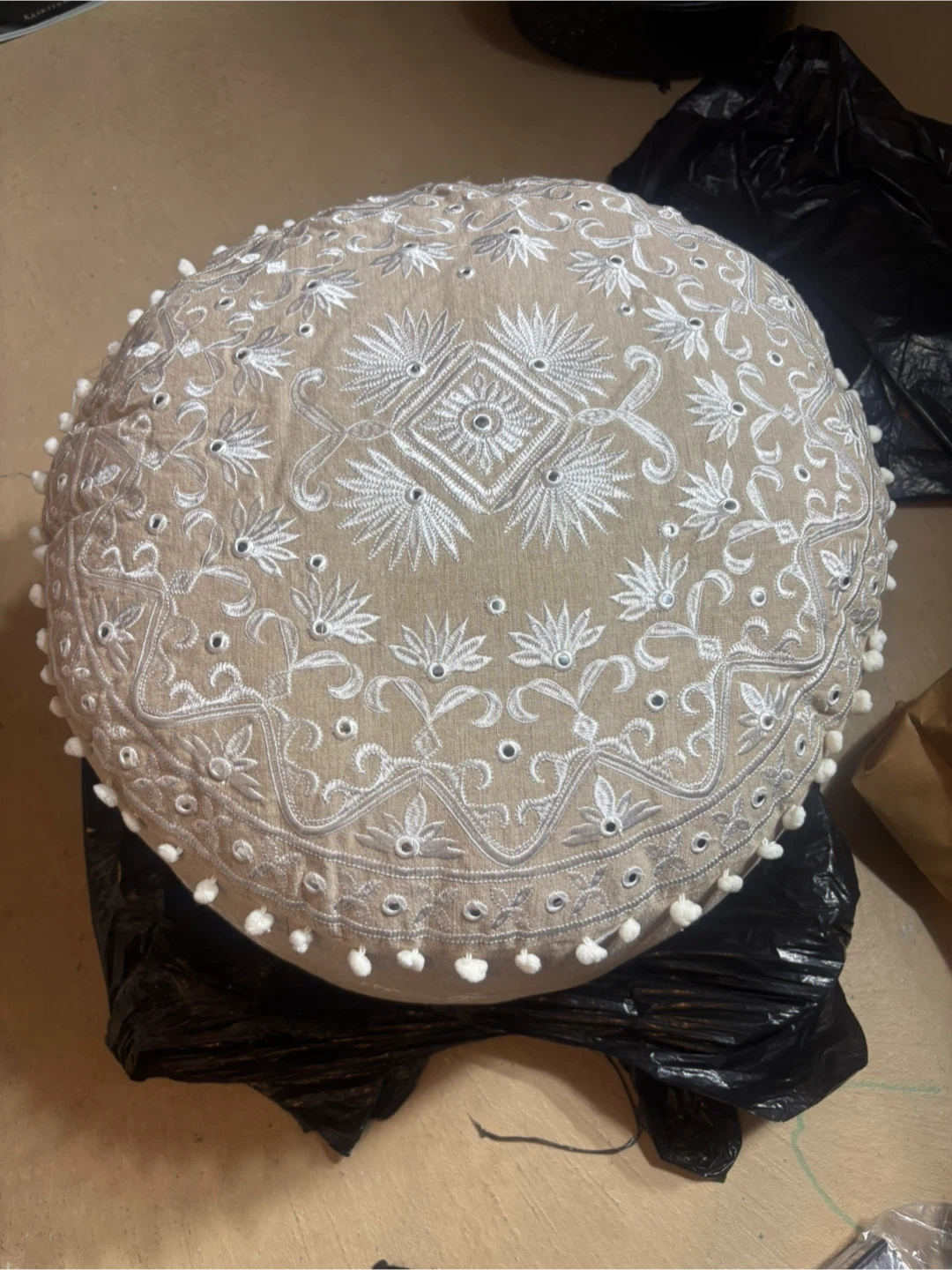 Embroidered Pouf Ottoman - photo 4