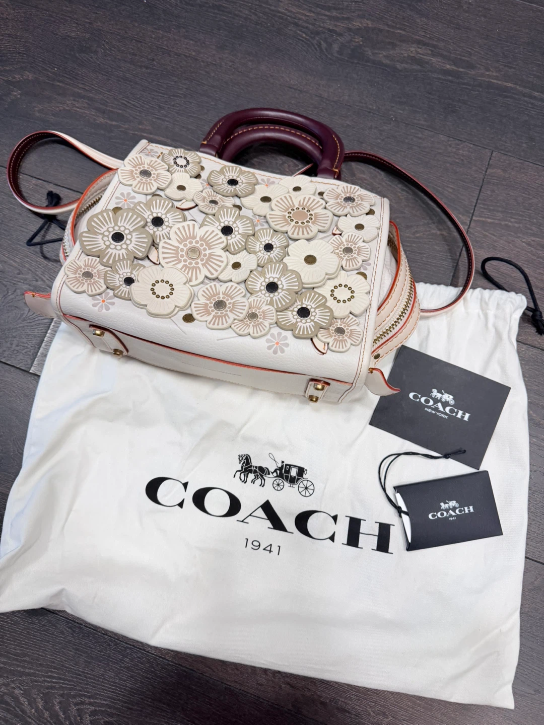 Coach Rouge 25 White Floral Leather Handbag
