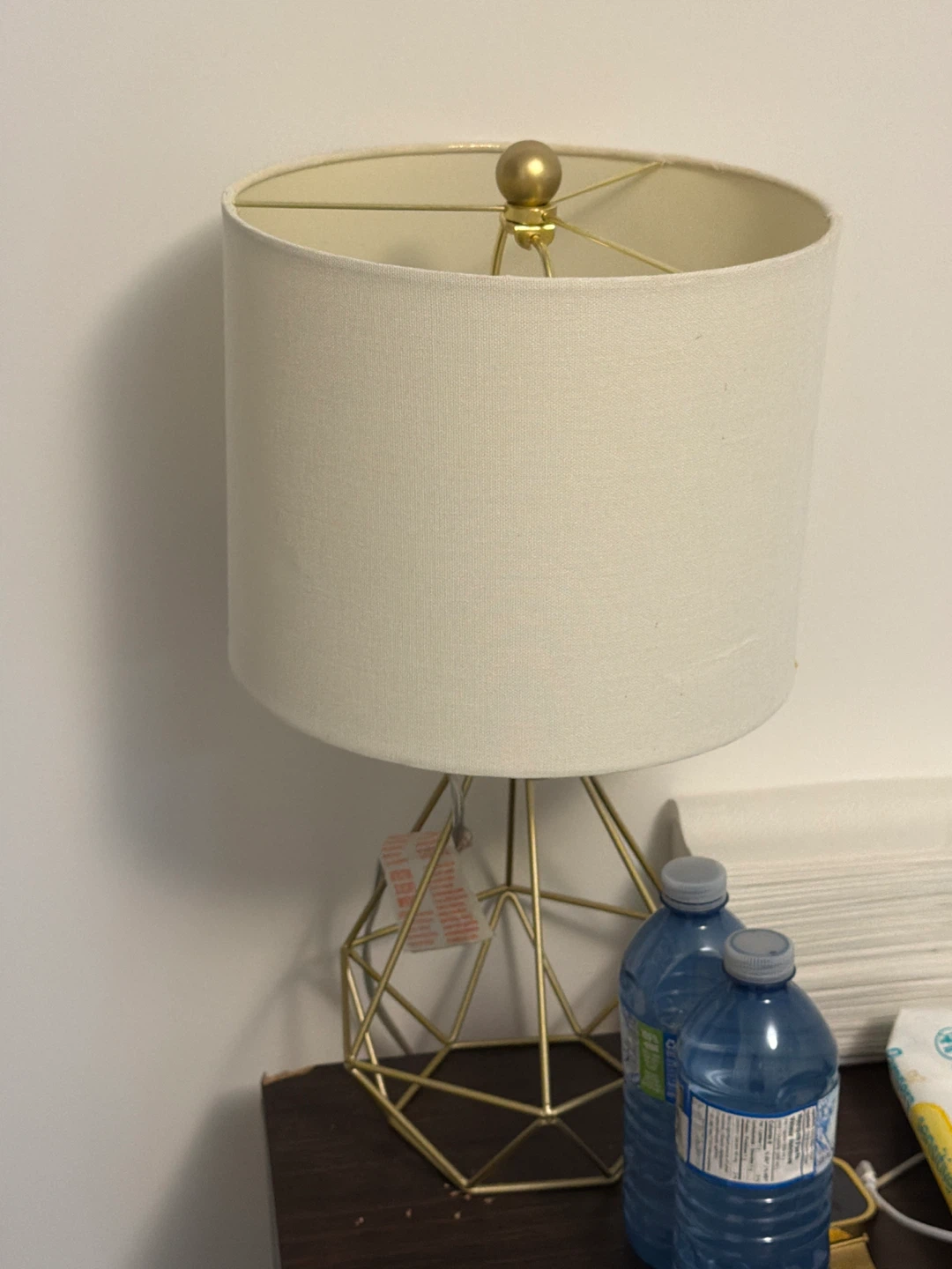 Gold Geometric Table Lamp with White Drum Shade