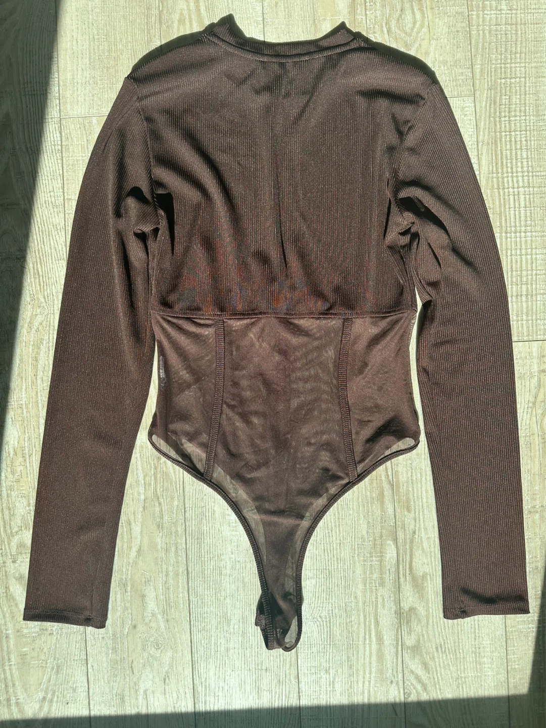LOVE J. Brown Ribbed Mesh Bodysuit - photo 2