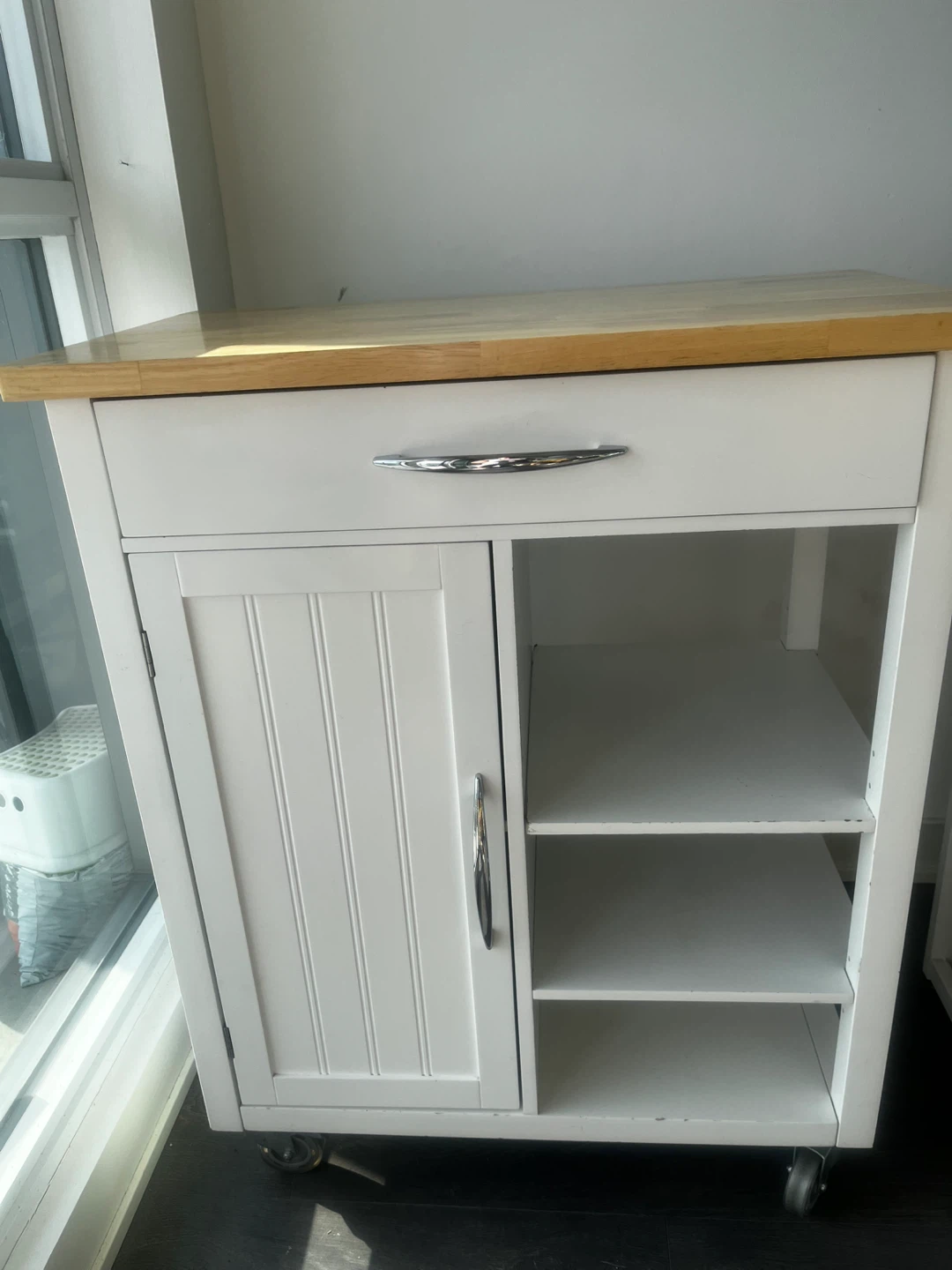 White Kitchen Cart with Drawer and Cabinet