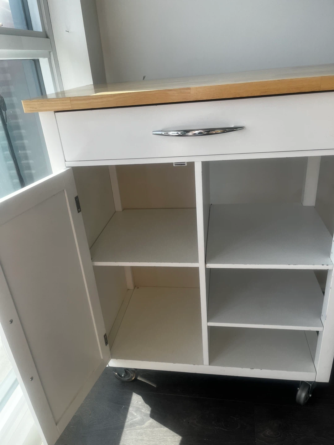White Kitchen Cart with Drawer and Cabinet - photo 2