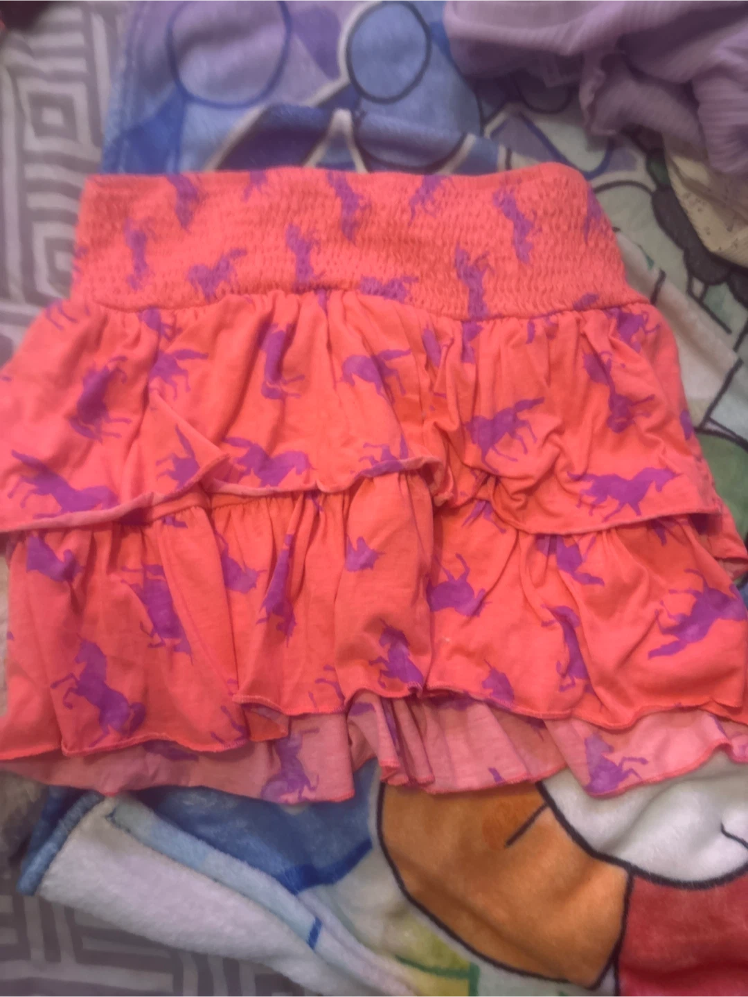 Justice Girl's Orange Skirt with Unicorn Print