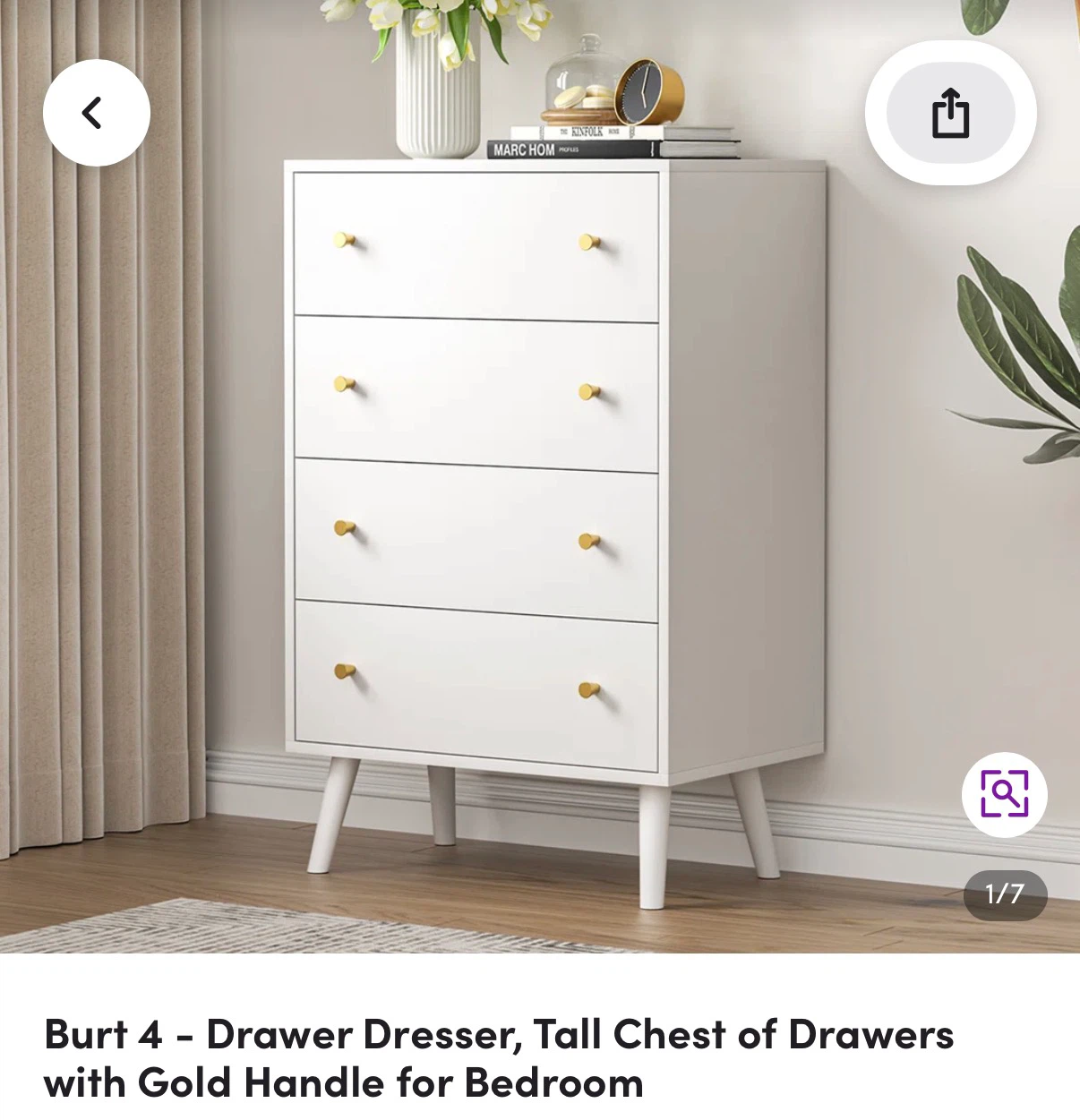 White 4-Drawer Dresser with Gold Handles