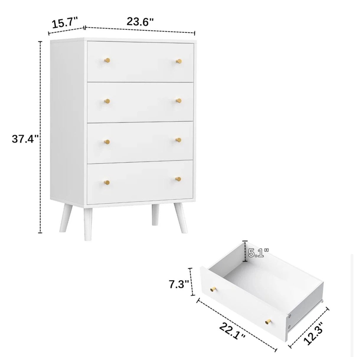 White 4-Drawer Dresser with Gold Handles - photo 2