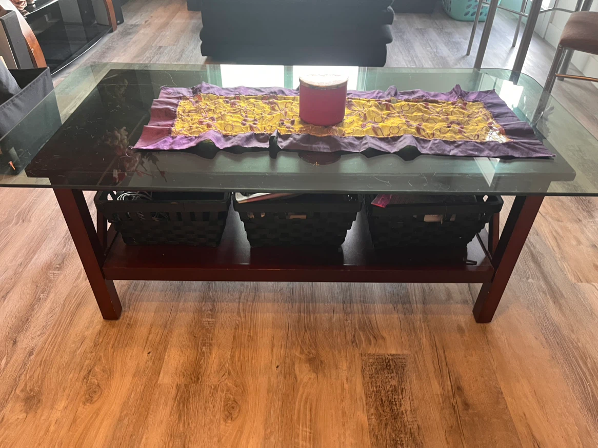 Glass Top Coffee Table with Wood Frame