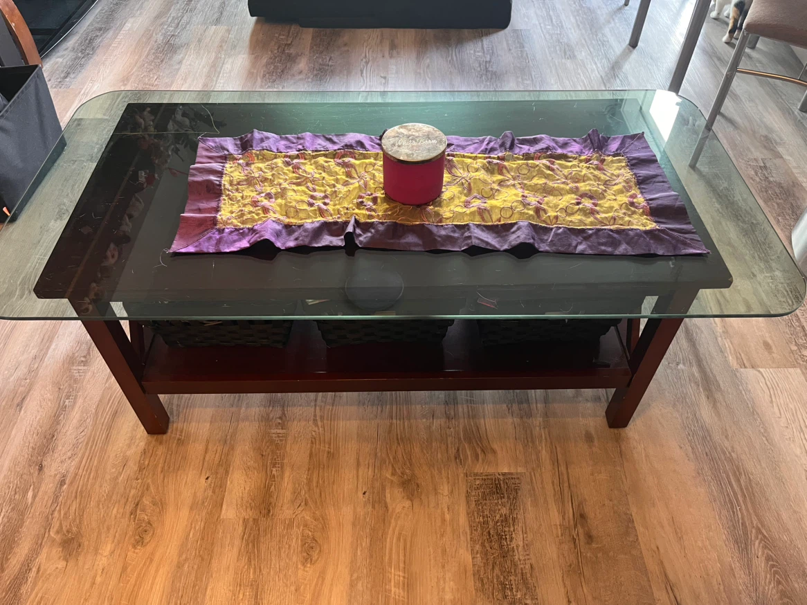 Glass Top Coffee Table with Wood Frame - photo 2