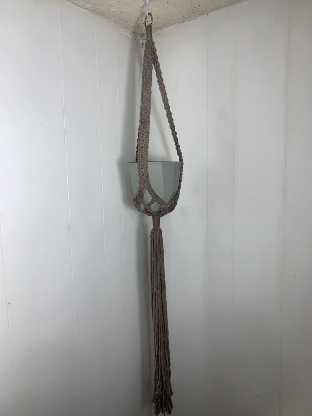 Brown Gray Macrame Plant Hanger with Grey Pot. NEW.