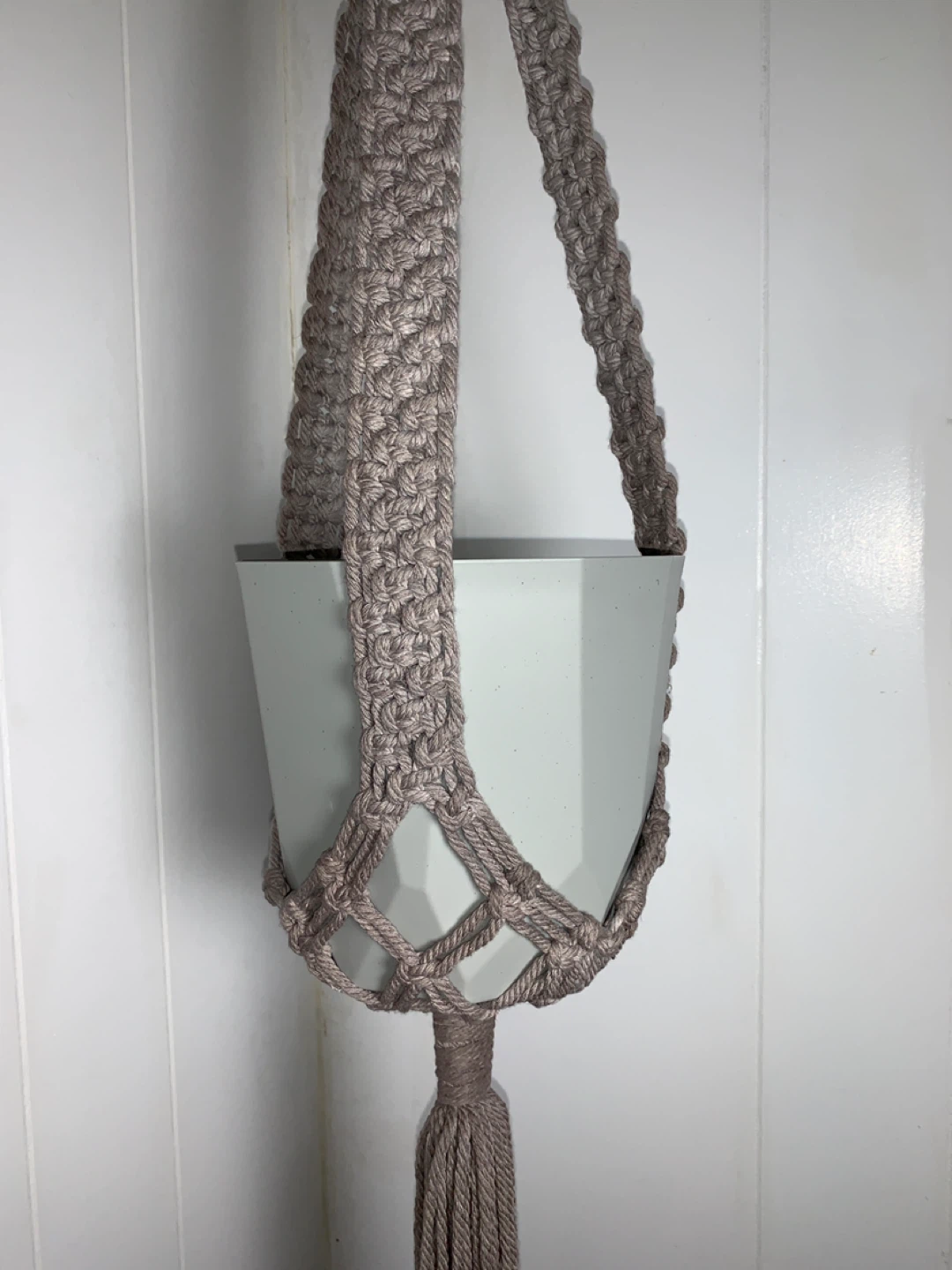 Brown Gray Macrame Plant Hanger with Grey Pot. NEW. - photo 2