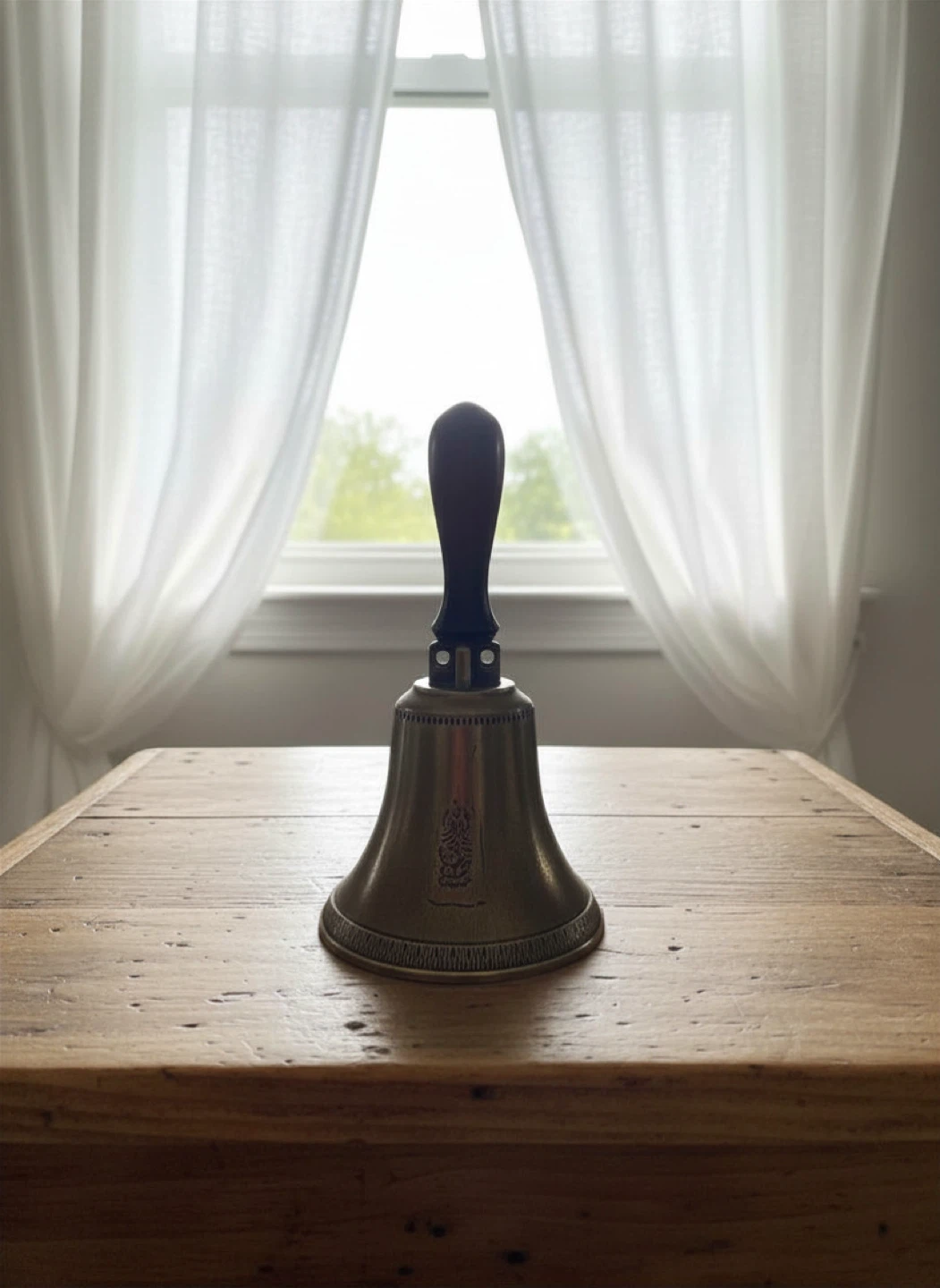 Solid brass and wood European dinner bell