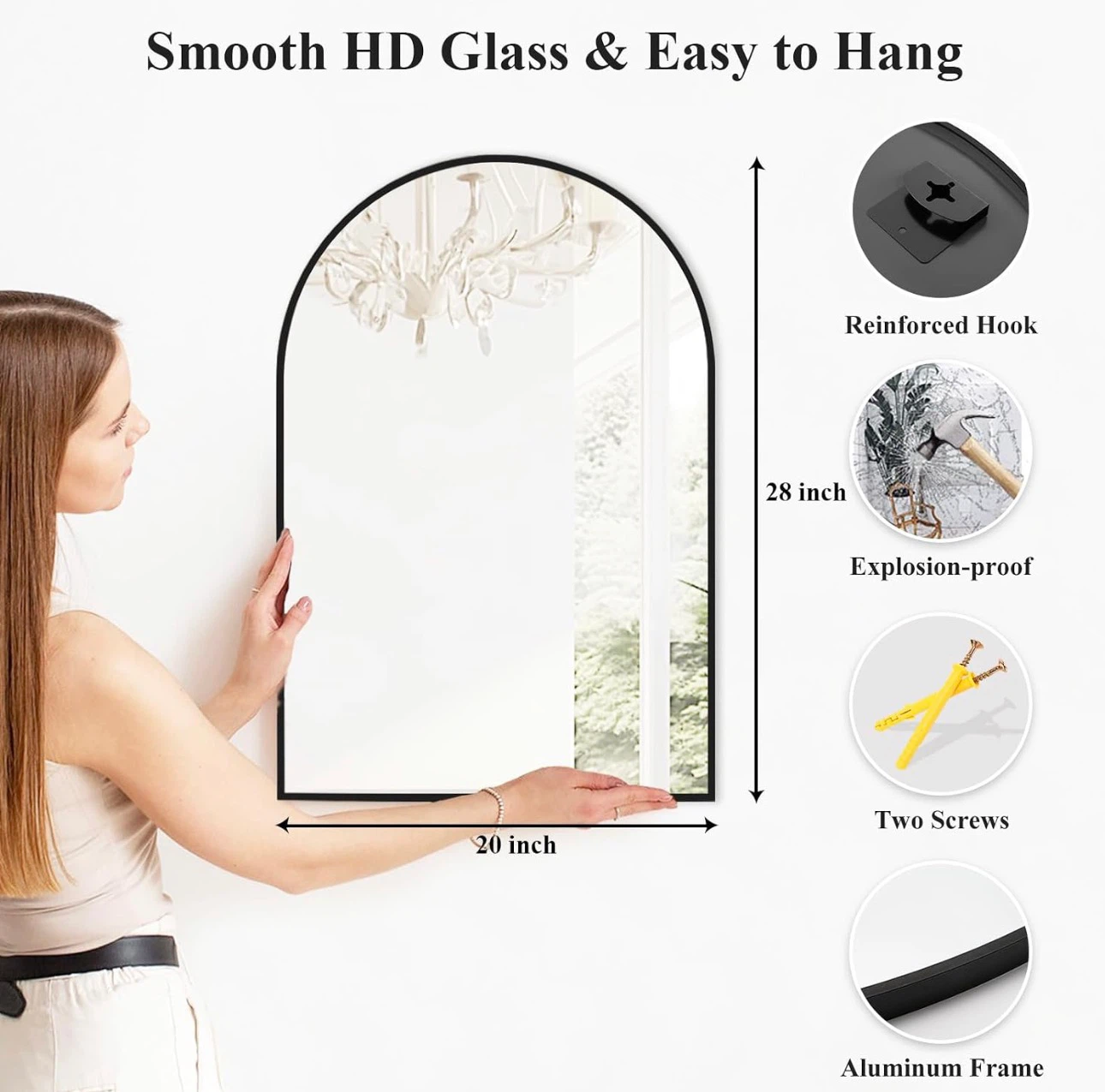 Black Arch Bathroom Mirror for Wall - 20”x28” - photo 3