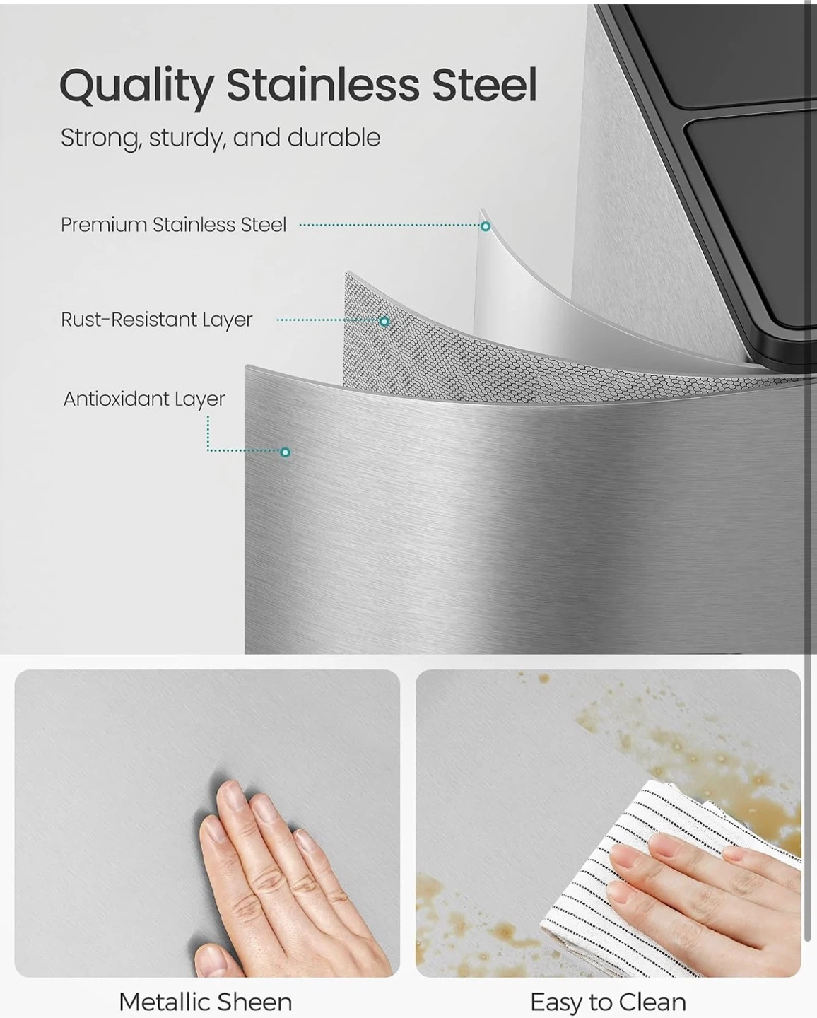 New SONGMICS Stainless Steel 2 Compartment Recycling Trash Can - photo 4