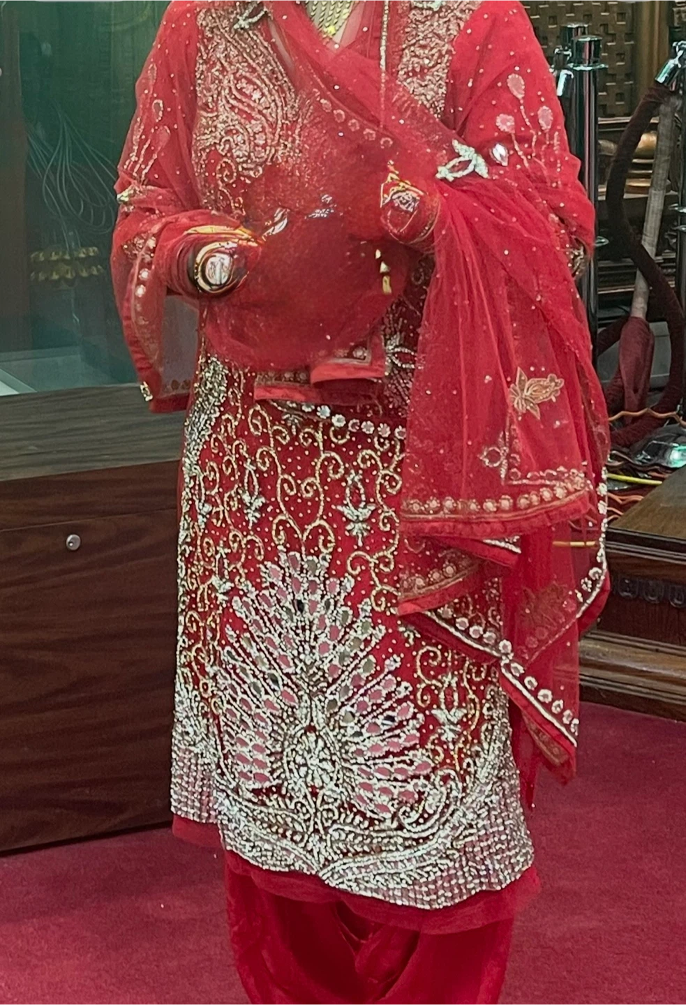 Red Embellished Salwar Kameez with Dupatta