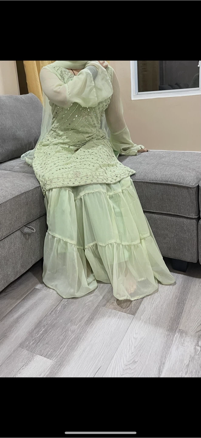 Light Green Embroidered Sharara Suit with Dupatta