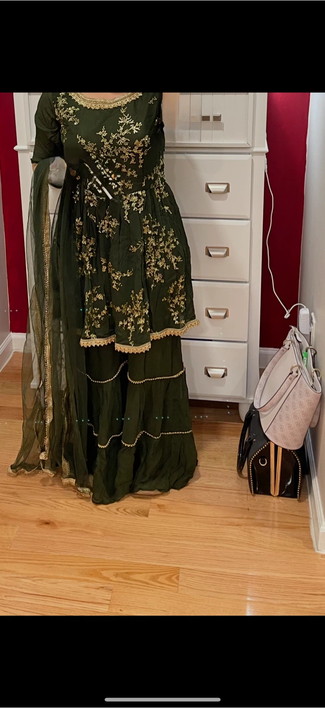 Green Embroidered Dress with Dupatta