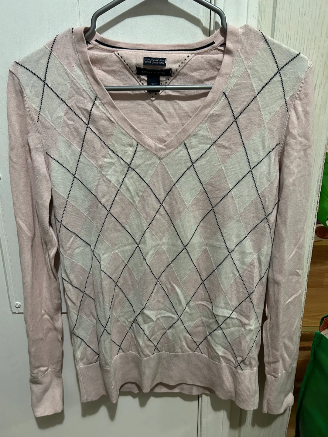 Tommy Hilfiger Pink Argyle V-Neck Sweater