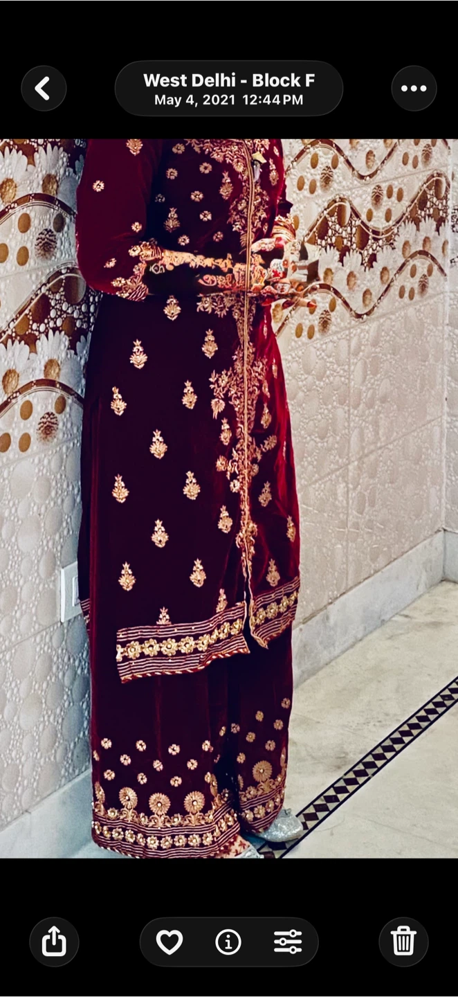 Maroon Velvet Kurti with Gold Embroidery