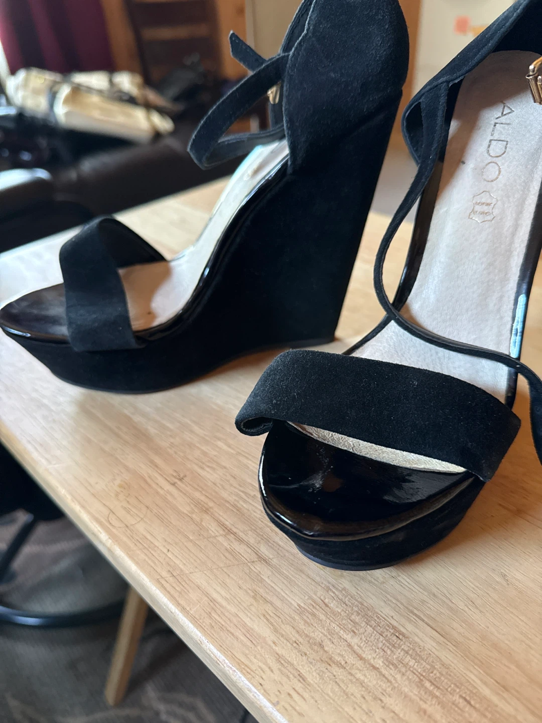 ALDO Black Suede Wedge Sandals