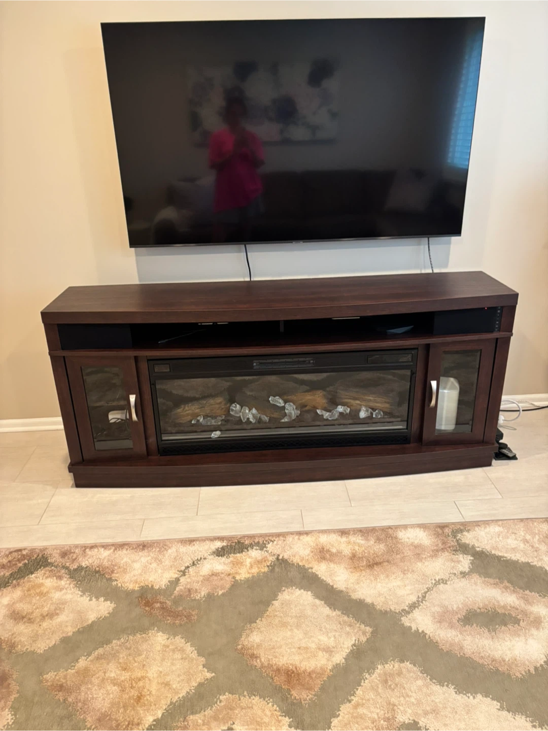 Dark Wood Electric Fireplace TV Stand