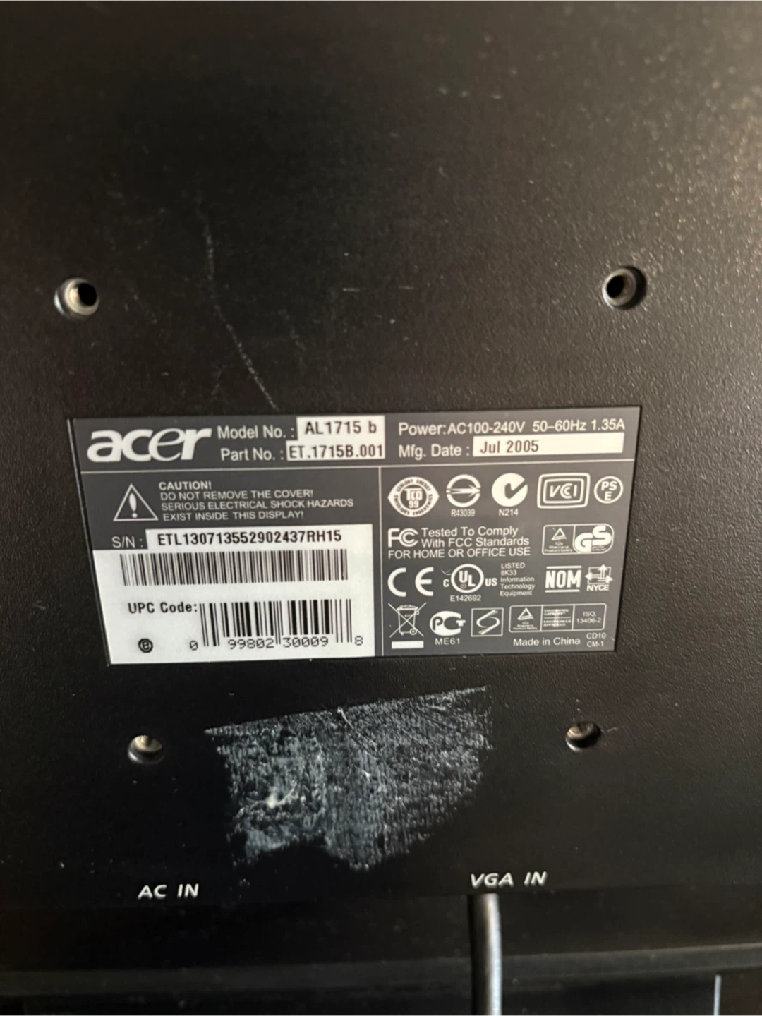 Acer AL1715 17-inch LCD Monitor - photo 3
