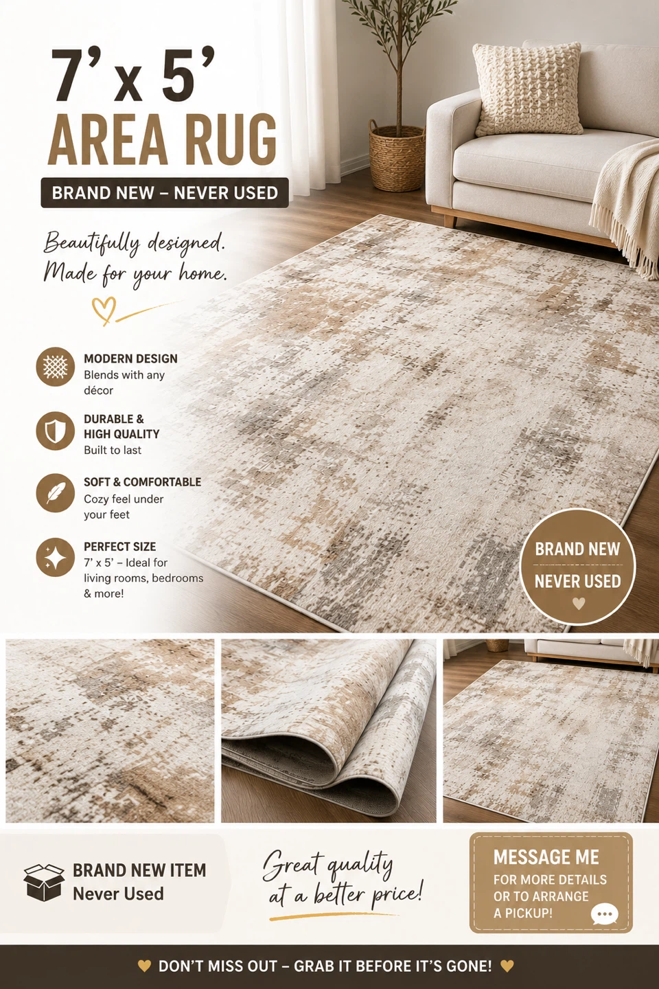 Brand new- 7' x 5' Area Rug- delivery available