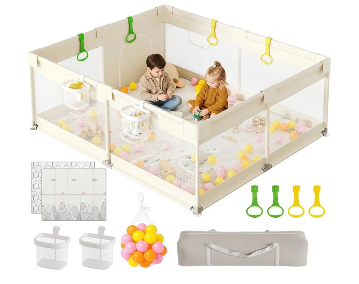Spacious 59"x71" Baby Playpen with 1.04" Thick Padding Play Mat