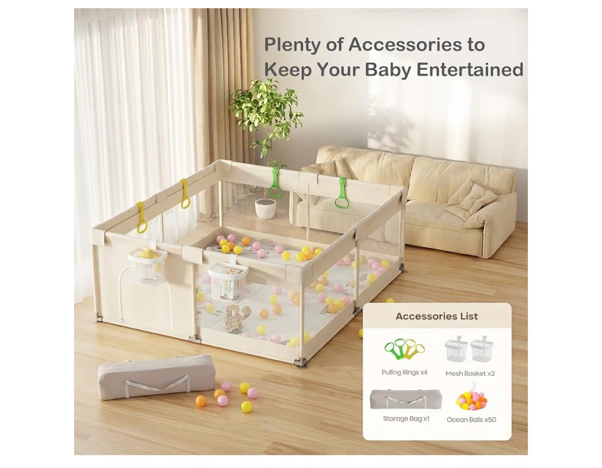 Spacious 59"x71" Baby Playpen with 1.04" Thick Padding Play Mat - photo 2