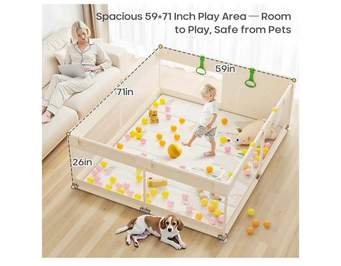 Spacious 59"x71" Baby Playpen with 1.04" Thick Padding Play Mat - photo 3