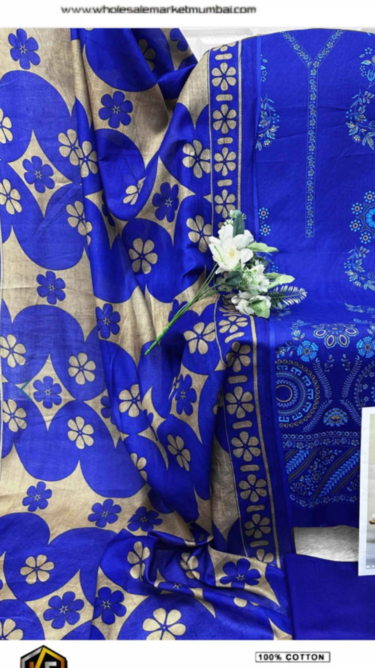 Blue Printed Cotton 3-Piece Suit - photo 3