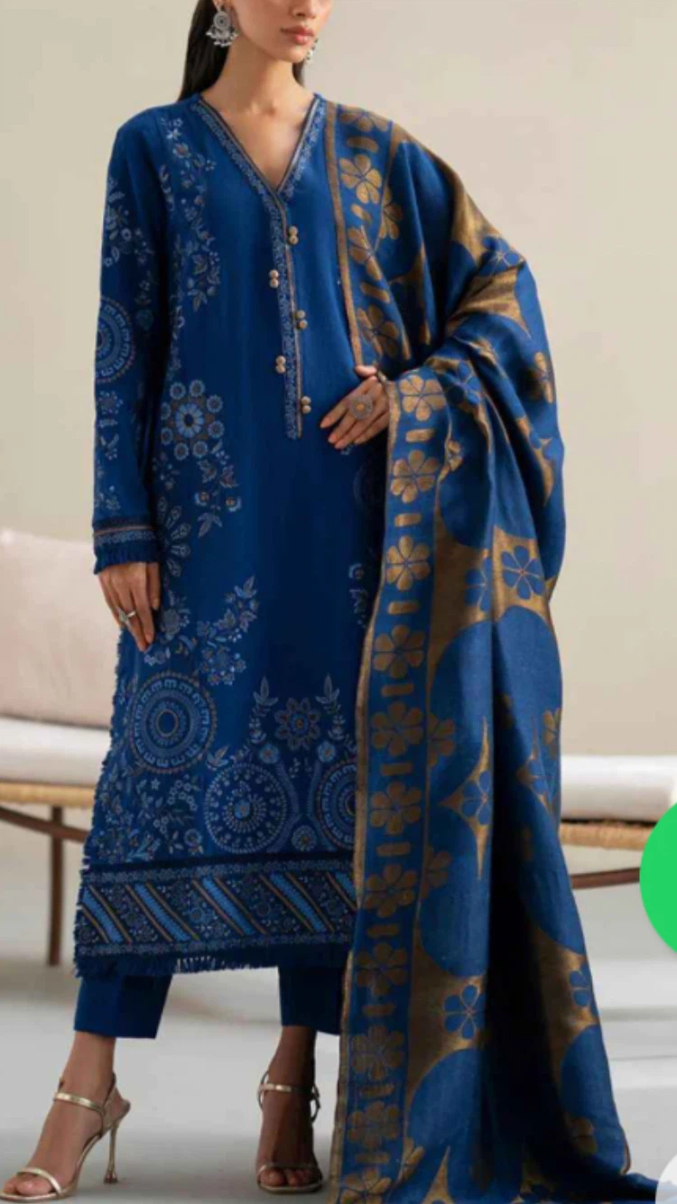 Blue Printed Cotton 3-Piece Suit - photo 4