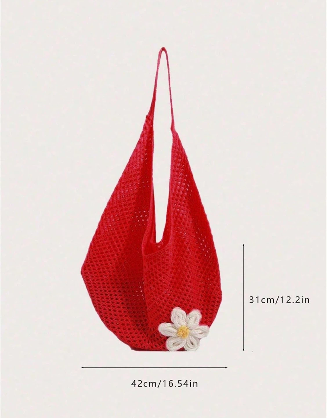 Red Crochet Tote Bag with Flower Detail - photo 4