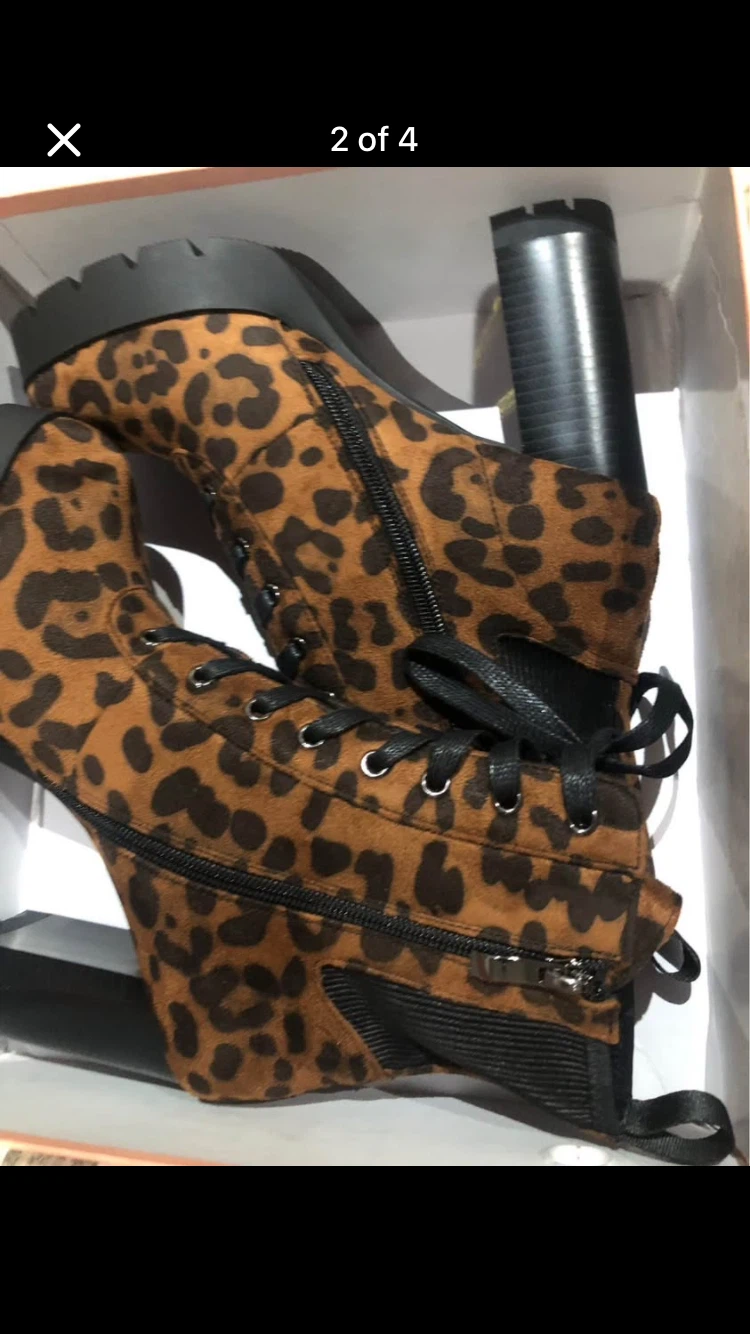 Women's Leopard Print Lace-Up Heeled Boots - photo 2