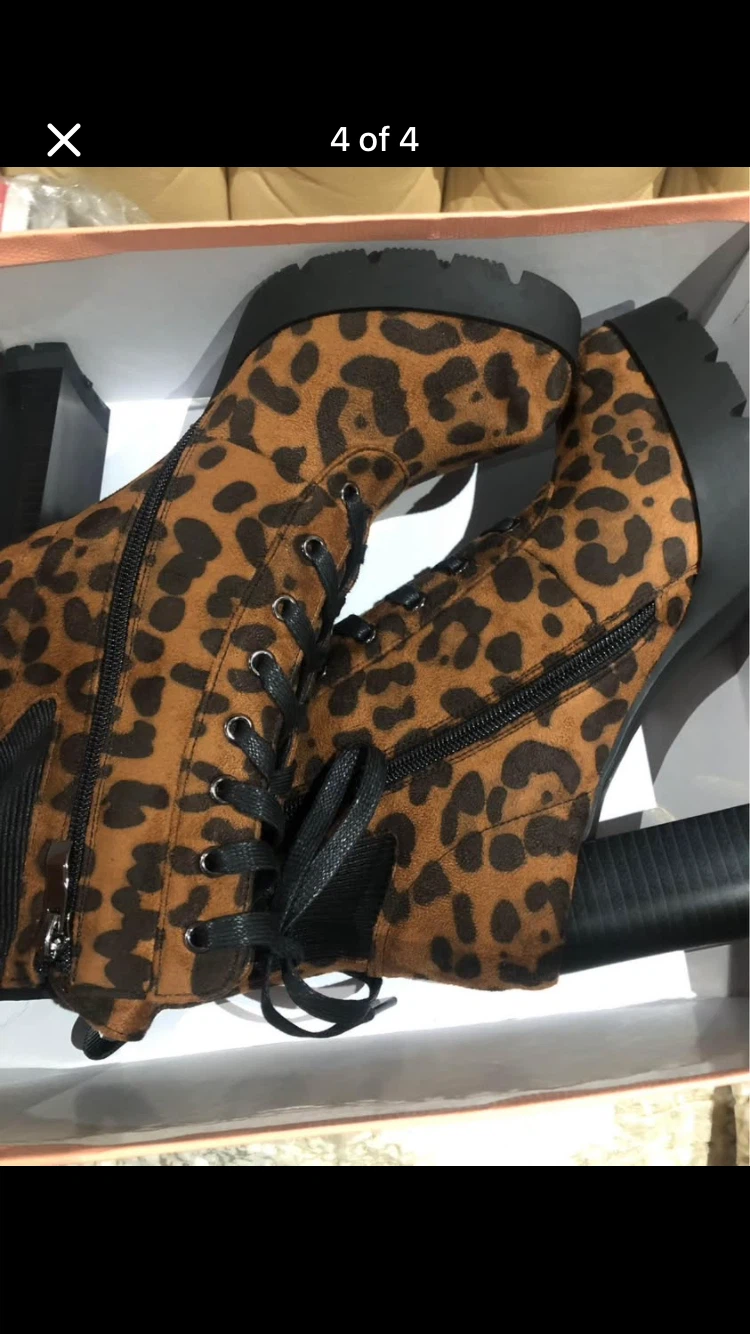 Women's Leopard Print Lace-Up Heeled Boots - photo 3
