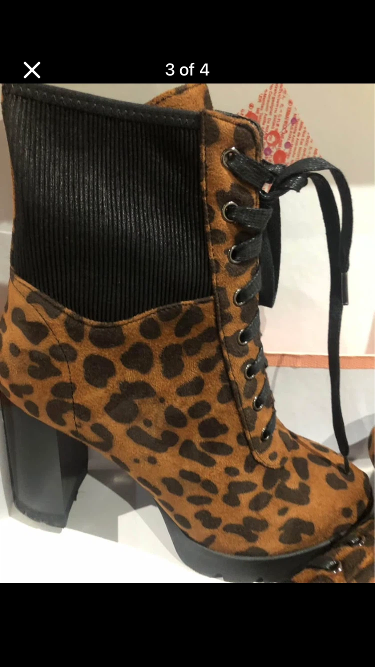 Women's Leopard Print Lace-Up Heeled Boots - photo 4