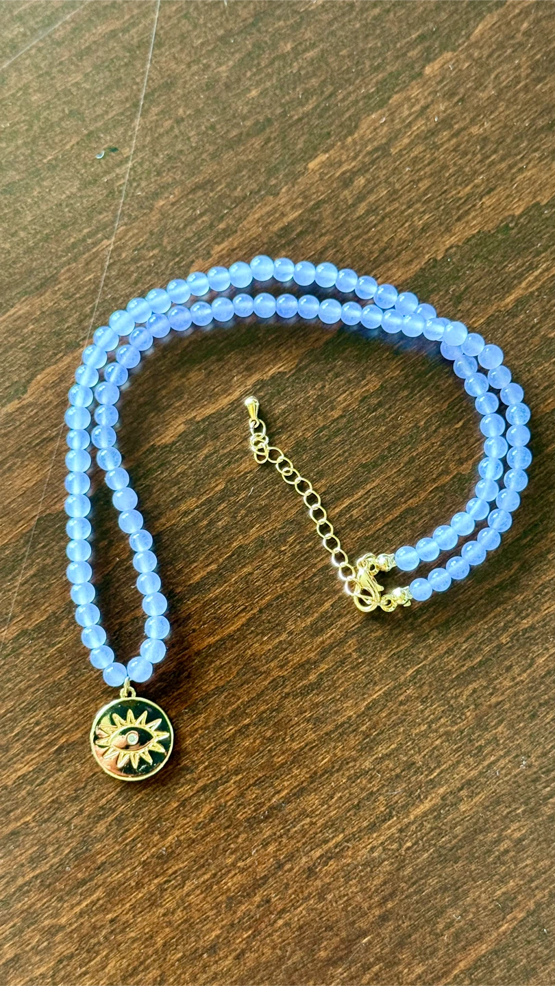 Amethyst Crystal Beaded Necklace Evil Eye Pendant