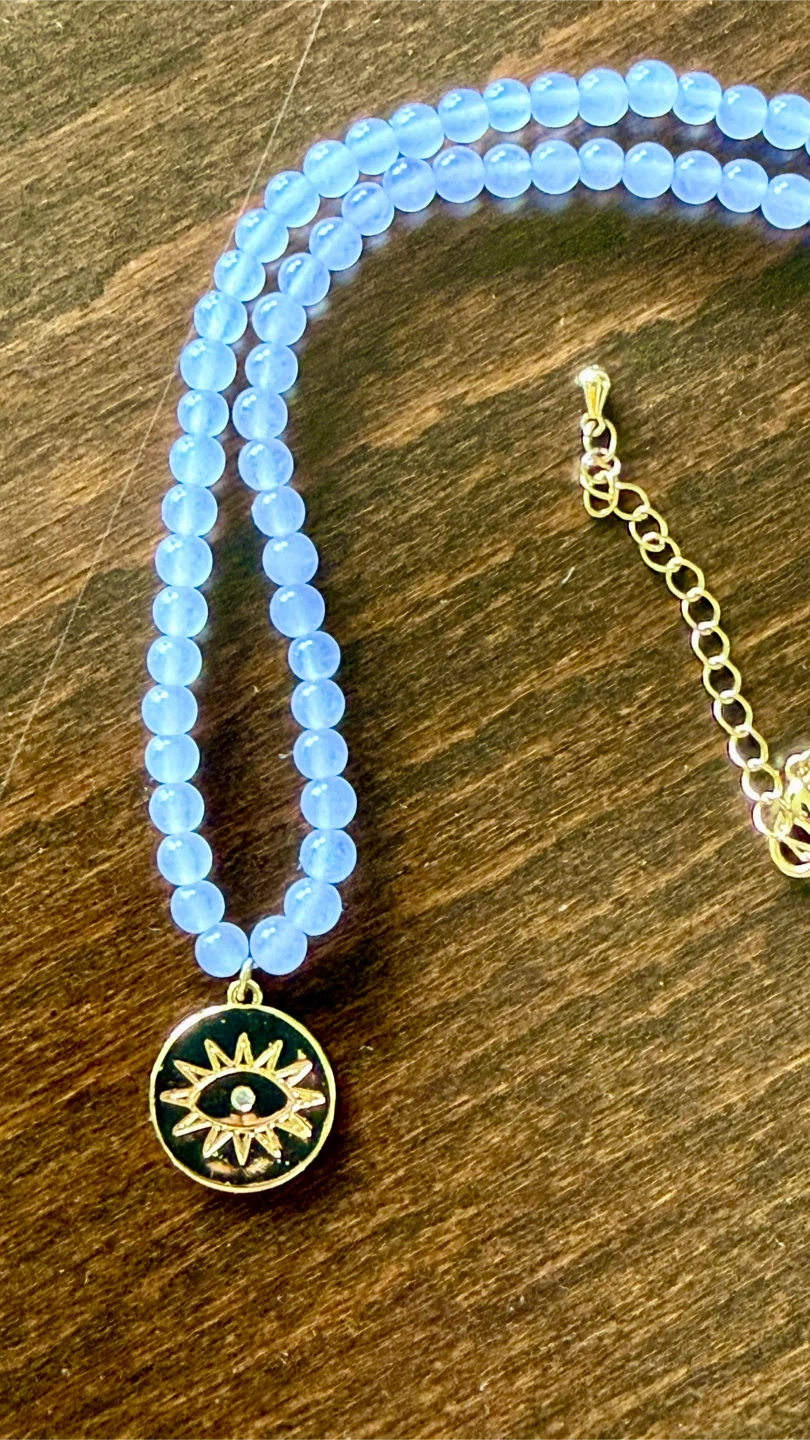 Amethyst Crystal Beaded Necklace Evil Eye Pendant - photo 2