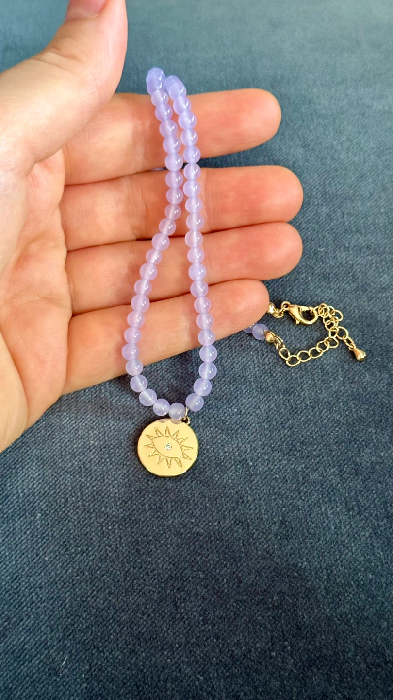 Amethyst Crystal Beaded Necklace Evil Eye Pendant - photo 5