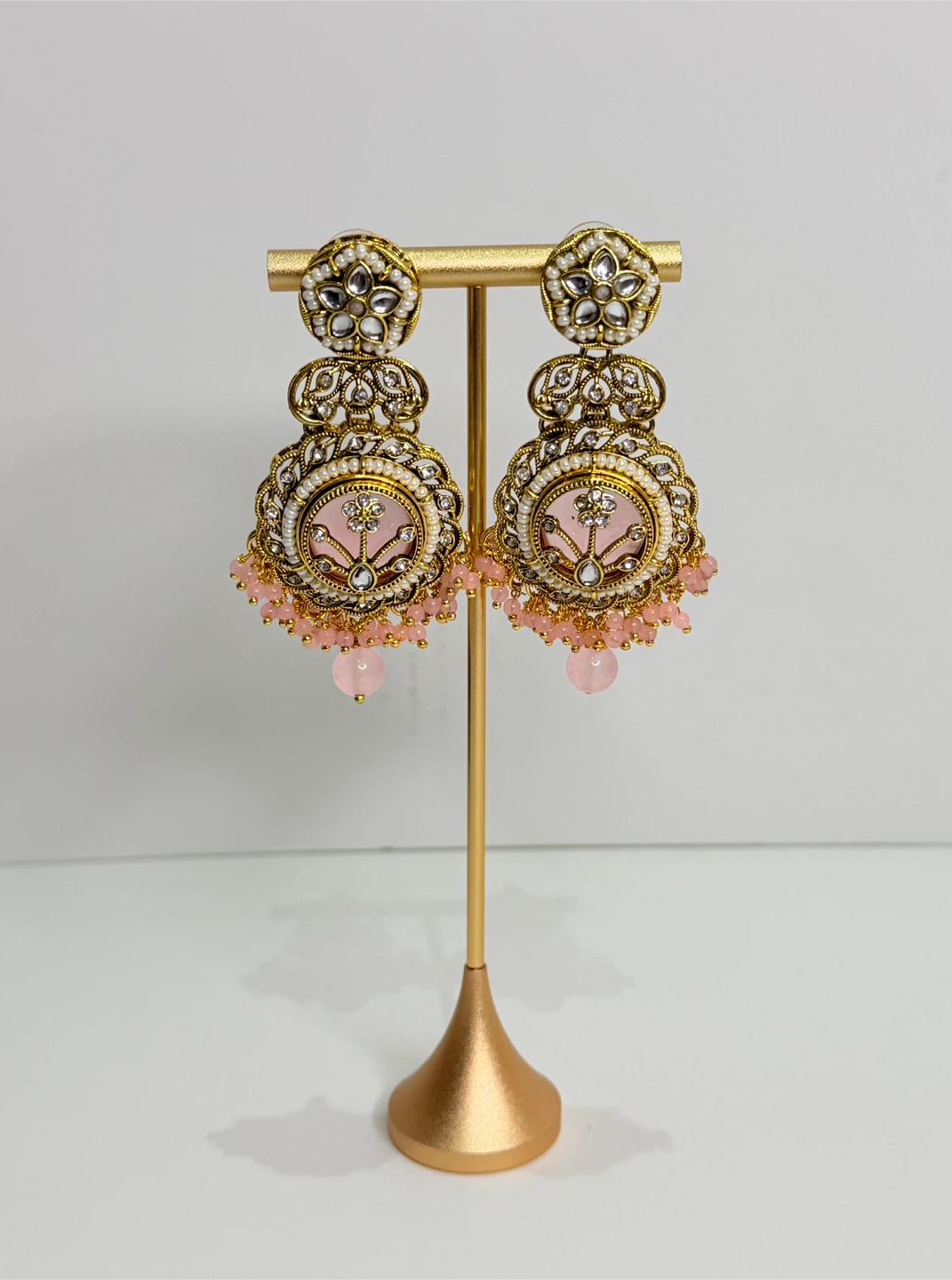 Gold Tone Bridal Jewelry Set with Pink Gems - photo 2