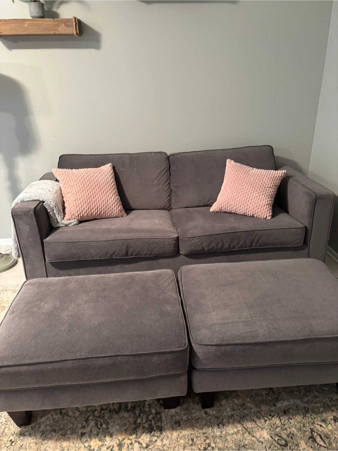 Grey Sofa with Two Ottomans