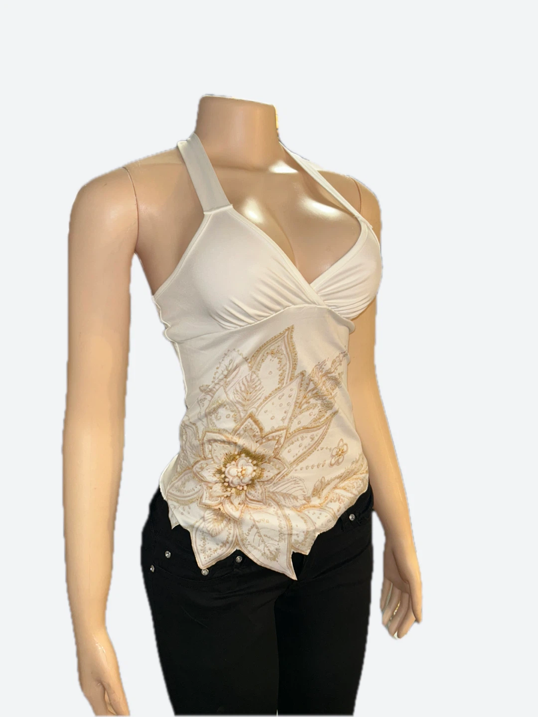 White Halter Top with Floral Design - photo 2