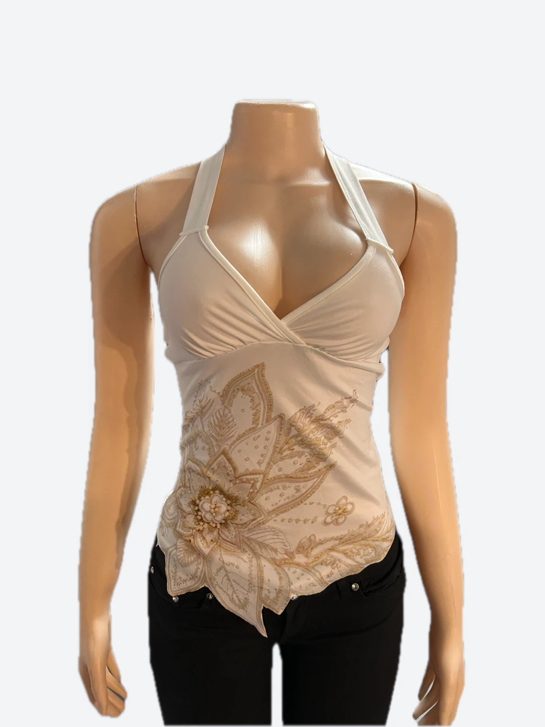 White Halter Top with Floral Design