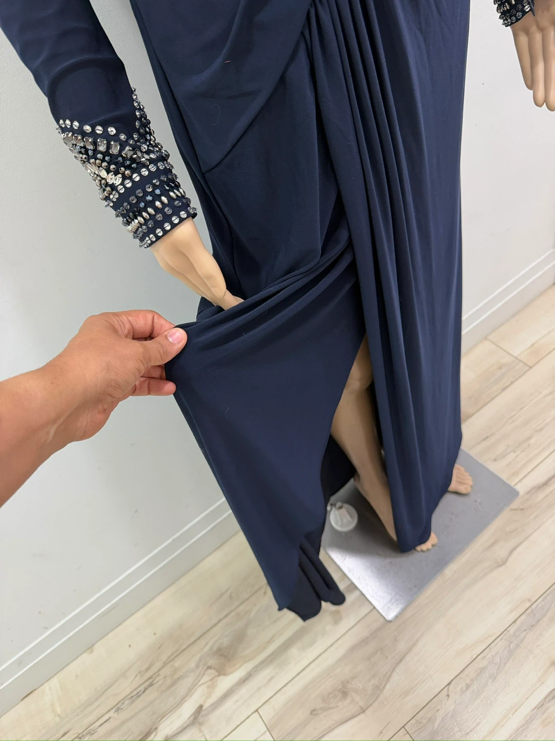 Navy Blue Embellished Sleeve Gown - photo 3