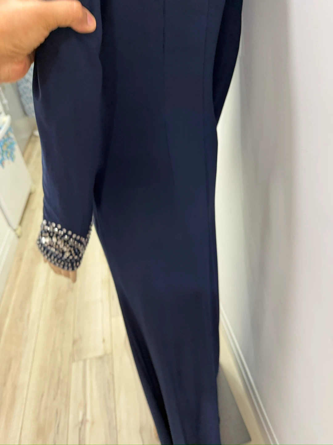 Navy Blue Embellished Sleeve Gown - photo 5