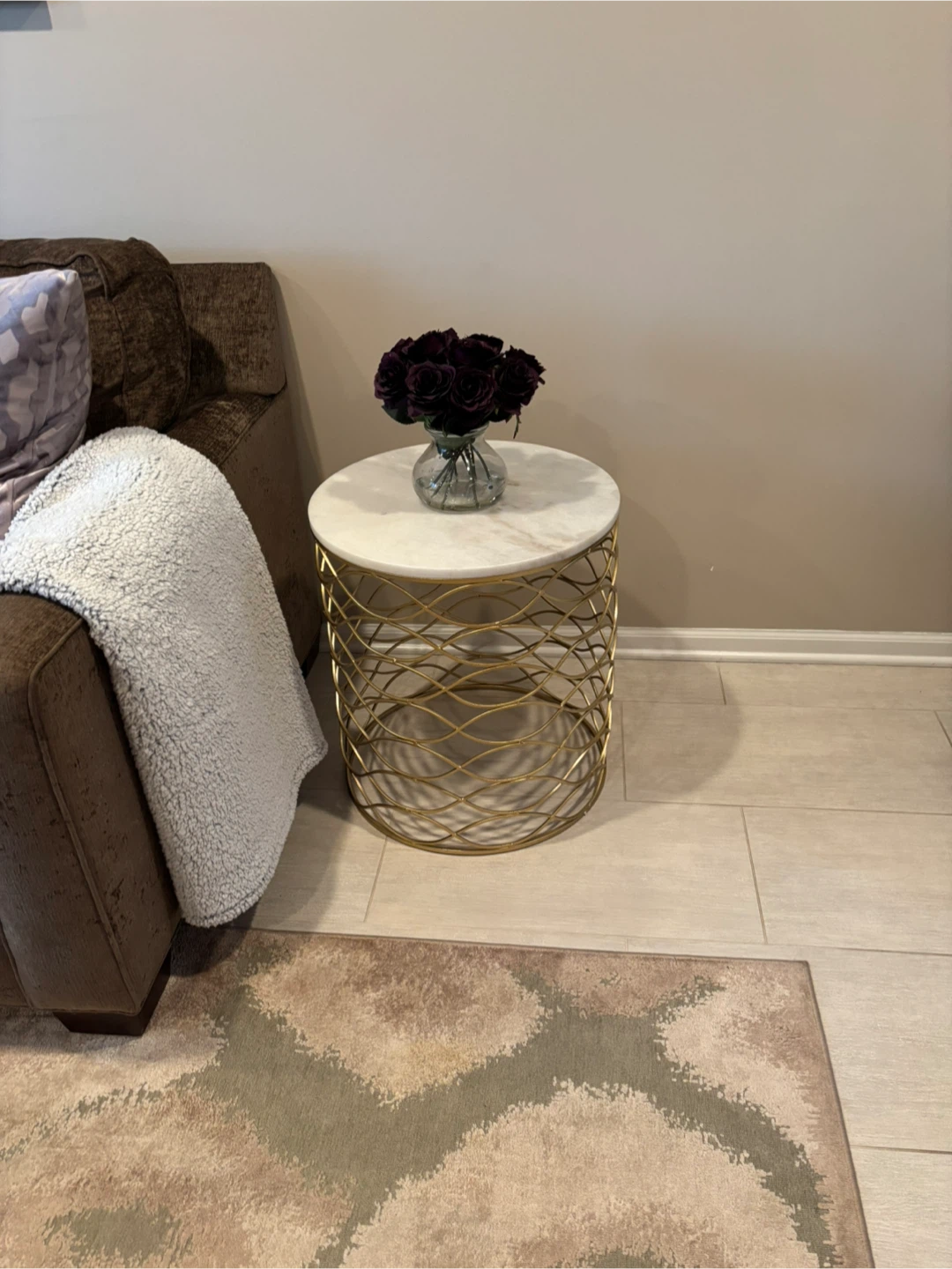 Marble Top Gold Wire Side Table