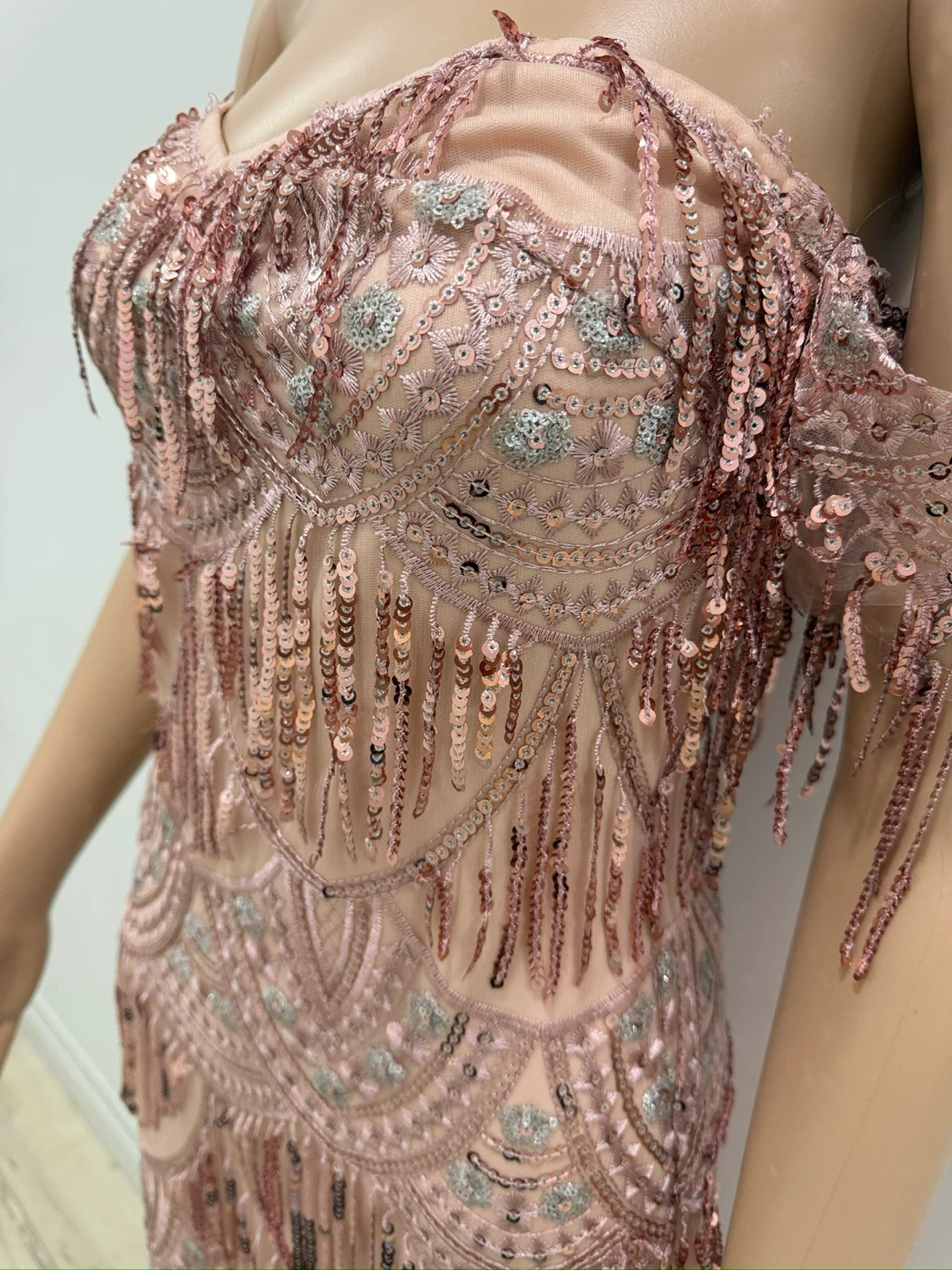 Sparkly Pink Sequin Fringed Flapper Dress