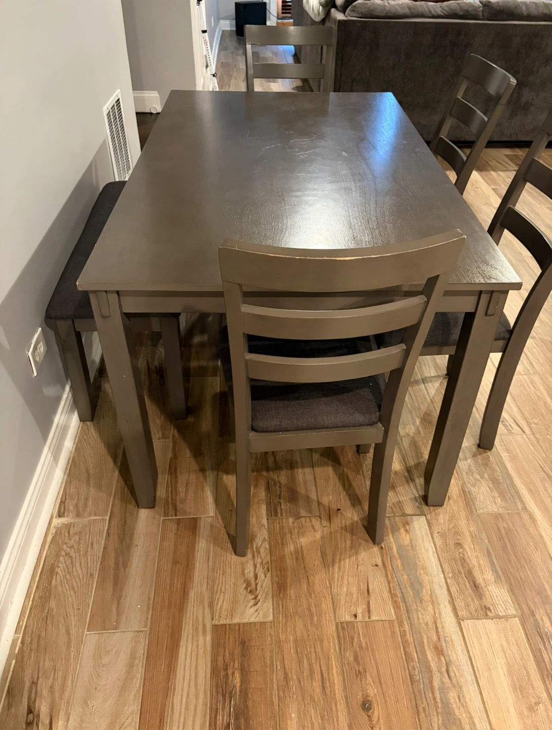 Dark Gray Dining Table Set with Chairs and Bench